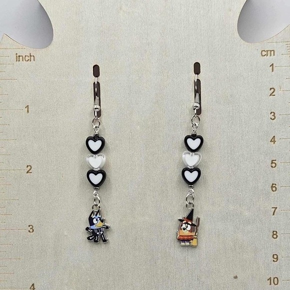 Bluey Cartoon Halloween Earrings Kids Dog Bingo Witch Jewelry Handmade - Picture 2 of 5